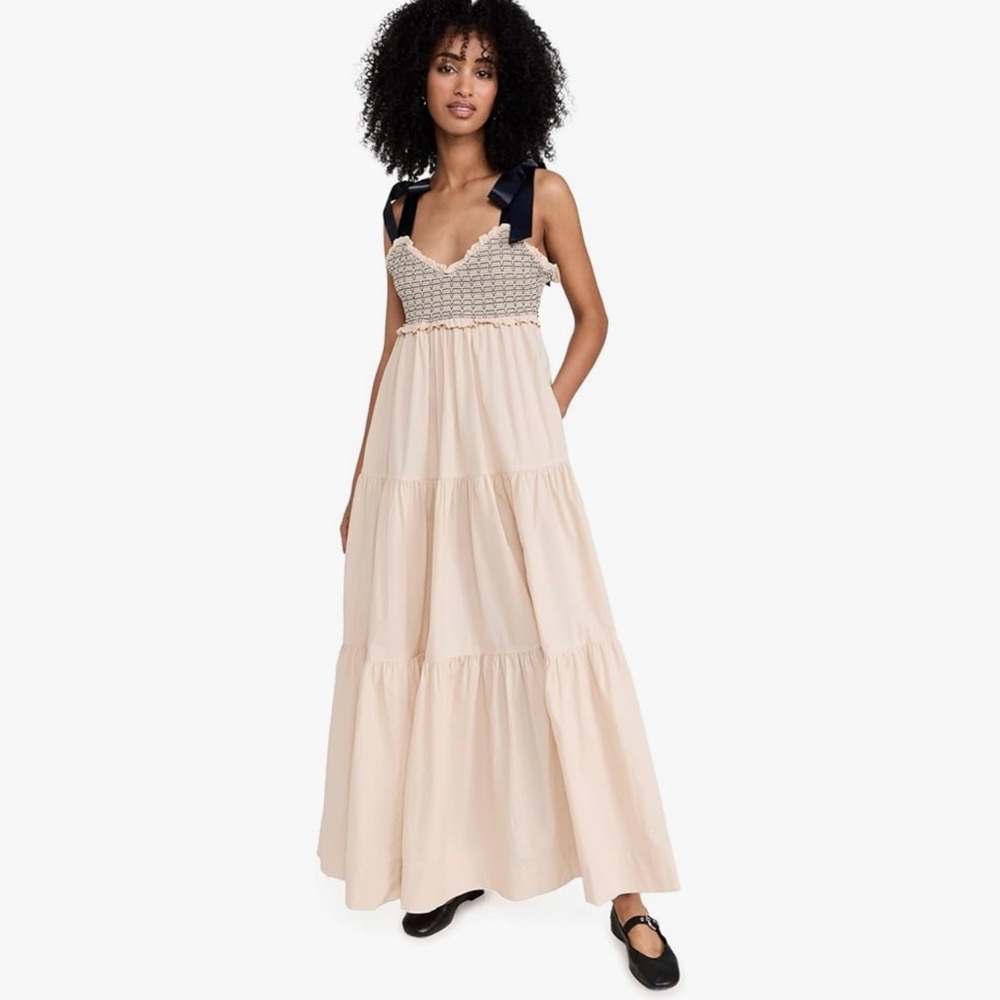 NWT FREE PEOPLE sweat heart neck with bows tiered maxi dress